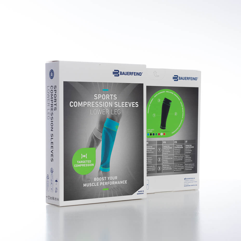 Lower Leg Sleeves Verpackung Verpackungsbild der Wadenstulpen zur Kompression des Unterschenkels beim Sport