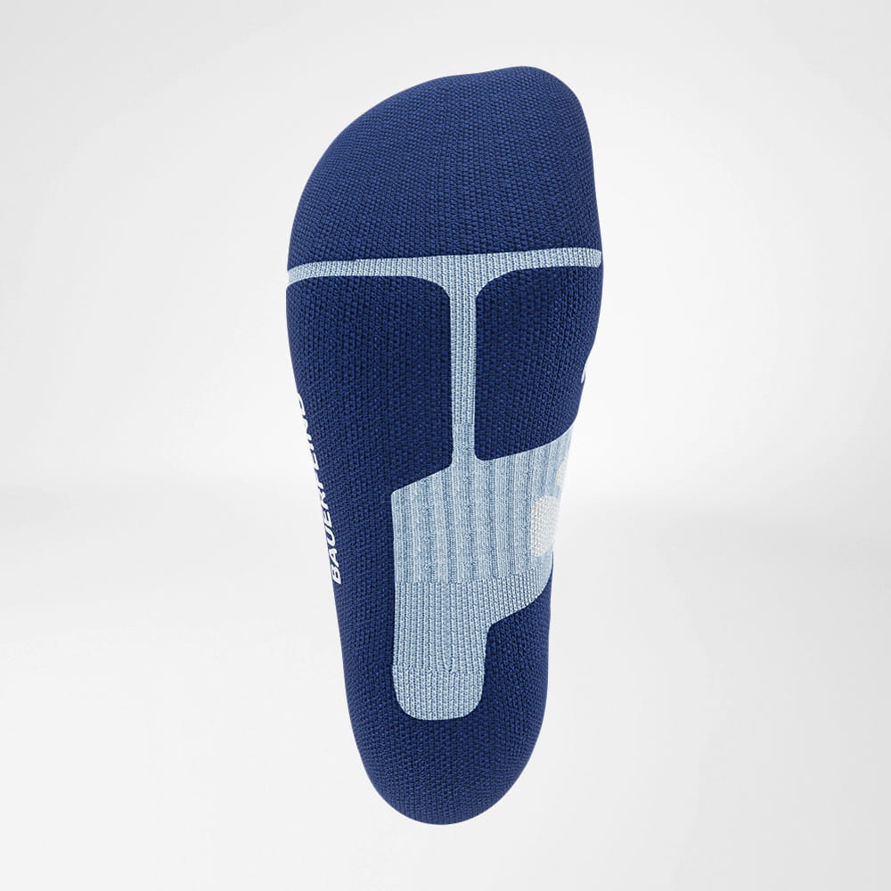 Merino-Wandersocken hellblau Detail Relief Sole Ansicht der Merino-Wandersocken von unten in hellblau