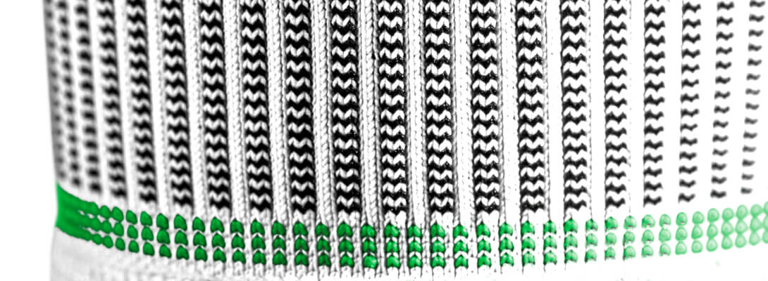 Waden Sleeves Detailaufnahme Detailansicht der Unterschenkelsleeves mit Fokus auf das Gestrick