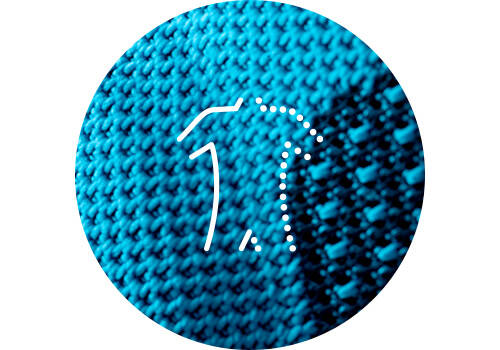 Optimaler Sitz: Die Sports Knee Support Detail des Gewebes einer Sports Knee Support mit der stilisierten Zeichnung eines Körpers